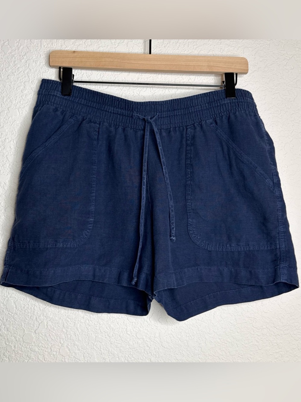 Allen Allen 100% Linen Drawstring Shorts Navy, Size M Made in USA
